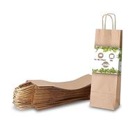 BIOZOYG 25 pièces Sacs pour bouteille Pochettes cadeaux avec poignée 14x8x40cm en papier kraft grammage 100 G/M2 emballage de bouteilles I pochette à vin I sachet en papier I Natur