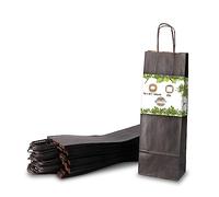 BIOZOYG 25 pièces Sacs pour bouteille Pochettes cadeaux avec poignée 14x8x40cm en papier kraft grammage 100 G/M2 emballage de bouteilles I pochette à vin I sachet en papier I noir