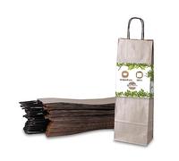 BIOZOYG 250 pièces Sacs pour bouteille Pochettes cadeaux avec poignée 14x8x40cm en papier kraft grammage 100 G/M2 emballage de bouteilles I pochette à vin I sachet en papier I argent