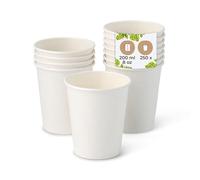 BIOZOYG 250x gobelets jetables 200 ml / 8 oz, Ø 80 mm blanc - gobelet carton sans plastique et en matériaux durables - gobelet cafe