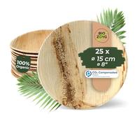 BIOZOYG 25x assiettes en feuille de palmier Ø 15 cm - Assiettes jetables compostables et naturelles - Vaisselle de fête ronde