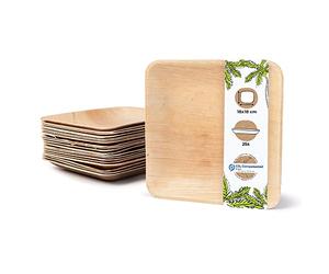 BIOZOYG 25x assiettes en feuille de palmier 15 x 15 cm - Assiettes jetables compostables et naturelles - Vaisselle de fête carrée