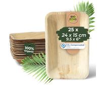 BIOZOYG 25x assiettes en feuille de palmier 24x15 cm - Vaisselle en feuille de palmier jetable, rectangulaire - Vaisselle de fête jetable durable