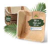BIOZOYG 25x bol carré en feuille de palmier 750 ml 18 cm - Assiette à soupe et bol à salade compostable - Vaisselle de fête durable