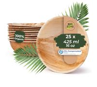 BIOZOYG 25x bol en feuille de palmier 425 ml - Assiette à soupe jetable et bol à salade compostable - Vaisselle de fête durable