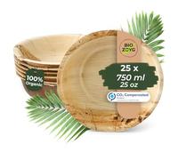 BIOZOYG 25x bol en feuille de palmier 750 ml - Assiette à soupe jetable et bol à salade compostable - Vaisselle de fête durable