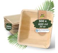 BIOZOYG 300x bol carré en feuille de palmier 600 ml 17 cm - Assiette à soupe et bol à salade compostable - Vaisselle de fête durable