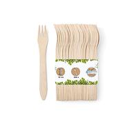 BIOZOYG 500 bois tasses à usage unique I jetables bois couverts Parti biodégradable vaisselle à usage unique, fourches en bois compostables I fourches couverts jetables 18 cm