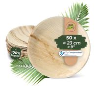 BIOZOYG 50x assiettes en feuille de palmier Ø 15 cm - Assiettes jetables compostables et naturelles - Vaisselle de fête ronde