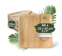 BIOZOYG 50x assiettes en feuille de palmier 18 x 18 cm - Assiettes jetables compostables et naturelles - Vaisselle de fête carrée