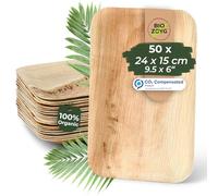 BIOZOYG 50x assiettes en feuille de palmier 25x15 cm - Vaisselle en feuille de palmier jetable, rectangulaire - Vaisselle de fête jetable durable