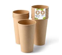 BIOZOYG 50x gobelets jetables 500 ml / 20 oz, Ø 90 mm marron - gobelet carton sans plastique et en matériaux durables - gobelet cafe