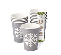 BIOZOYG Bio Gobelets Café jetable Motif d'hiver Flocon I 250 Gobelets gris 300 ml / 12 oz I Vaisselle jetable ecologique, compostable et biodégradable
