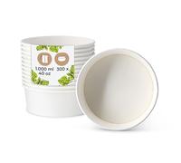 BIOZOYG Bol à salade 300 pièces 1000 ml blanc - Bol jetable pour soupe et salade à emporter - Vaisselle jetable Deli Container - Bol à emporter - Récipient à soupe en carton jetable