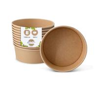 BIOZOYG Bol à salade 300 pièces 1000 ml marron - Bol jetable pour soupe et salade à emporter - Vaisselle jetable Deli Container - Bol à emporter - Récipient à soupe en carton jetable