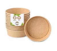 BIOZOYG Bol à salade 50 pièces 400 ml marron - Bol jetable pour soupe et salade à emporter - Vaisselle jetable Deli Container - Bol à emporter - Récipient à soupe en carton jetable