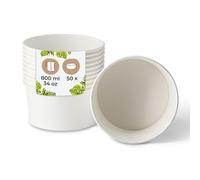 BIOZOYG Bol à salade 50 pièces 800 ml blanc - Bol jetable pour soupe et salade à emporter - Vaisselle jetable Deli Container - Bol à emporter - Récipient à soupe en carton jetable