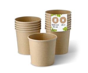 BIOZOYG Bol à soupe 25 pièce 600 ml / 24 oz, Ø 115 mm, marron - Bol carton, gobelet kraft - Recipient soupe - Coupelle aperitif, contenant soupe, assiette à soupe, pasta box