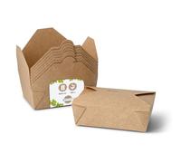 BIOZOYG Box aliments à emporter I Bio box alimentaire avec couvercle rabattable 1500ml I Box en papier rectangulaire I Carton kraft marron box compostable I Boîtes à emporter jetables 180 pièces