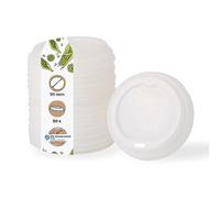 BIOZOYG Coffee To Go Lot de 50 couvercles pour gobelets en carton de 90 mm de diamètre 100 % biodégradables, compostables, recyclables, avec trou pour boire, plats et blancs