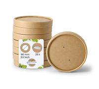 BIOZOYG Couvercles en carton pour tasses 25 pièces Ø 90 mm Marron Soupière avec couvercle jetable enduit Couvercles En Carton Membrane Pour Bol Soupe à Emporter Bol Salade Terrine Pot