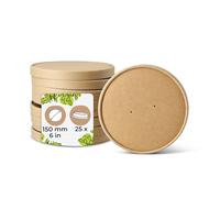 BIOZOYG Couvercles en carton pour tasses 50 pièces Ø 150 mm Marron Soupière avec couvercle jetable enduit Couvercles En Carton Membrane Pour Bol Soupe à Emporter Bol Salade Terrine Pot