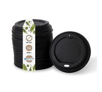 BIOZOYG couvercles gobelet café à emporter Ø 90mm I 1000 couvercles pour gobelet en papier en CPLA bioplastique 100% biodégradables, compostables I Trou paille couvercle gobelet plat noir