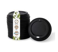 BIOZOYG couvercles gobelet café à emporter Ø 90mm I 50 couvercles pour gobelet en papier en CPLA bioplastique 100% biodégradables, compostables I Trou paille couvercle gobelet plat noir
