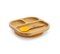 BIOZOYG Ensemble d'assiettes en bambou carré I Assiette ventouse avec cuillère - certifié FSC I ensemble de bols en bois bambou enfant - assiette enfant I bébé vaisselle de bambou carré jaune