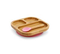 BIOZOYG Ensemble d'assiettes en bambou carré I Assiette ventouse avec cuillère - certifié FSC I ensemble de bols en bois bambou enfant - assiette enfant I bébé vaisselle de bambou carré rose