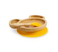 BIOZOYG Ensemble d'assiettes en bambou souris I Assiette ventouse avec cuillère - certifié FSC I mignon ensemble de bols en bois bambou enfant - assiette petit enfant I bébé vaisselle bambou jaune