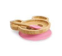 BIOZOYG Ensemble d'assiettes en Bambou Souris I Assiette Ventouse avec cuillère - certifié FSC I Mignon Ensemble de Bols en Bois Bambou Enfant - Assiette Petit Enfant I bébé Vaisselle Bambou Rose