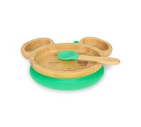 BIOZOYG Ensemble d'assiettes en bambou souris I Assiette ventouse avec cuillère - certifié FSC I mignon ensemble de bols en bois bambou enfant - assiette petit enfant I bébé vaisselle bambou vert