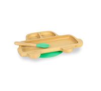 BIOZOYG Ensemble d'assiettes en bambou voiture I Assiette ventouse avec cuillère - certifié FSC I mignon ensemble de bols en bois bambou enfant - assiette petit enfant I bébé vaisselle bambou vert