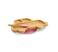 BIOZOYG Ensemble d'assiettes en bambou voiture I Assiette ventouse avec cuillère - certifié FSC I mignon ensemble de bols en bois bambou enfant - assiette pt. enfant I bébé vaisselle bambou rose