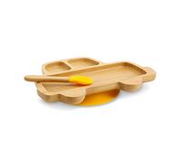 BIOZOYG Ensemble d'assiettes en bambou voiture I Assiette ventouse avec cuillère - certifié FSC I mignon ensemble de bols en bois bambou enfant - assiette pt. enfant I bébé vaisselle bambou jaune