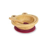 BIOZOYG Ensemble de bols en bambou grenouille I Bol ventouse avec cuillère - certifié FSC I jeu de bols pour enfants - bol à bouillie pour bébé & à céréales I vaisselle en bambou rouge