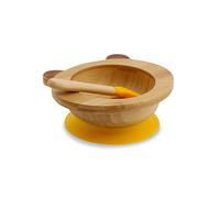 BIOZOYG Ensemble de bols en bambou panda I Bol ventouse avec cuillère - certifié FSC I jeu de bols pour enfants - bol à bouillie pour bébé & à céréales I vaisselle en bambou jaune