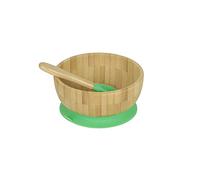 BIOZOYG Ensemble de Bols en Bambou Rond I Bol Ventouse avec cuillère - certifié FSC I Jeu de Bols pour Enfants - Bol à Bouillie pour bébé & à céréales I Vaisselle en Bambou Rond Vert