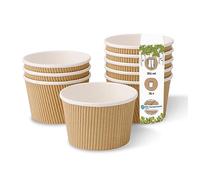 BIOZOYG Gobelets à soupe bio jetables à emporter I Gobelets cannelés en carton kraft blanc/marron, non blanchi I 25 gobelets compostables jetables 375 ml