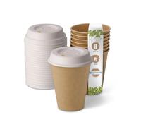 BIOZOYG Gobelets jetables biodégradables avec couvercle en carton I Gobelets en papier avec revêtement de peinture à base d'eau I 250 pièces café à emporter gobelets marrons non blanchi 250ml 10oz