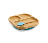 BIOZOYG Lot d'assiettes carrées en bambou I Assiette à ventouse avec cuillère - Certifié FSC I Ensemble de bols en bois de bambou mignon pour enfant - Assiette pour enfant et bol à goûter I Vaisselle