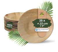 BIOZOYG Palmware Assiette à soupe jetable de qualité supérieure I rond 23 cm 25 pièces Plateau a feuille palmier pour salade et pasta I Vaisselle jetable compostable biodégradable
