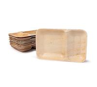 BIOZOYG Palmware DTW05589 Assiette jetable en Feuille de Palmier, 25 pièces, carrée, 2 Compartiments, 25x14 cm, compostable