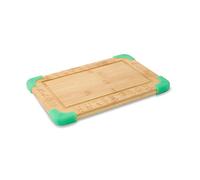 BIOZOYG Planche à Découper en Bambou Pour Enfants I Planche éducative avec Images d'Animaux et Alphabet I Planche Pour Enfants avec Rainures à Jus et Coins en Silicone Amovibles Vert 29x20x1,5cm