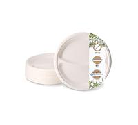 BIOZOYG Plats en Canne à Sucre avec 2 Compartiments I Bols en Bagasse avec Séparateurs Résistants à Eau et Graisse I Vaisselle compostable à emporterI Bacs à Aliments Divisés en 2 Ø22cm 50Pcs