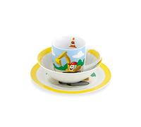 BIOZOYG - Service de Vaisselle pour Enfants en Porcelaine - Set Petit Déjeuner 3 Pièces, Lavable au Lave-Vaisselle, Assiettes Tasses Bols avec Motif, Idées Cadeaux pour Enfants, Excavateur