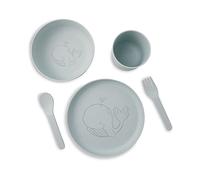 BIOZOYG - Set Vaisselle Repas pour Bébé en Bioplastique - Set Petit-déjeuner, Lavable au Lave - Assiette Bol Tasse Cuillère Fourchette - Vaisselle Cadeau pour Enfants - Design Animaux Baleine