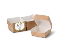 BIOZOYG Take Away Burger Box en carton de fibres fraîches 75 pièces I Emballage de burger avec couvercle à charnière, résistant aux matières grasses brun-blanc 11,5 x 10,5 x 8 cm I recyclable