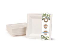 BIOZOYG Vaisselle à base bagasse | 200 pièces d'assiettes du canne de sucre blanche carrée décolorée 16x16 cm | Bio jetable vaisselle, menu plats et jetable fête assiette
